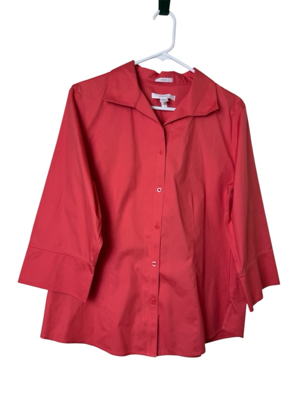 Chico's Coral No-Iron 3/4 Sleeve Button-Down Shirt Size 2